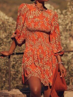 NWT Anthropologie x Farm Rio Long-Sleeve Printed Mini Dress Size S